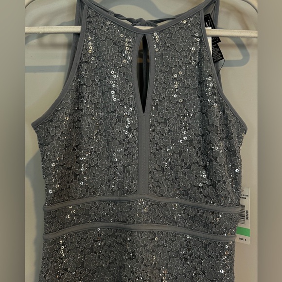 Silver, sequined, sleeveless dress with tie back - Picture 8 of 14